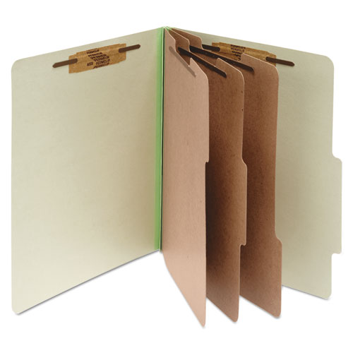 Pressboard Classification Folders, 4" Expansion, 3 Dividers, 8 Fasteners, Letter Size, Leaf Green Exterior, 10/Box