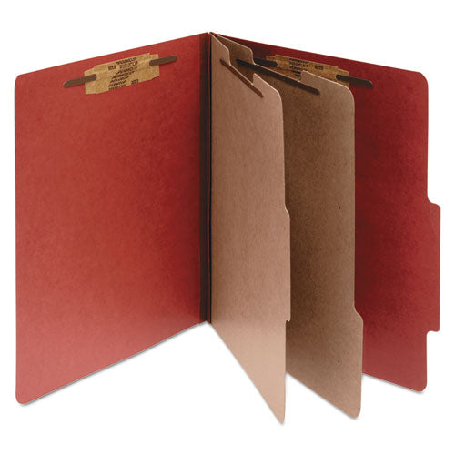 Pressboard Classification Folders, 3" Expansion, 2 Dividers, 6 Fasteners, Legal Size, Earth Red Exterior, 10/Box