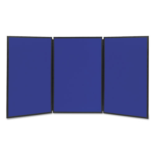 Show-It! Display System, Three-Panel Display, 72 x 36, Blue/Gray Surface, Black PVC Frame