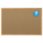 Economy Cork Board with Oak Frame, 48 x 36, Tan Surface, Oak Fiberboard Frame