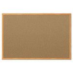 Economy Cork Board with Oak Frame, 48 x 36, Tan Surface, Oak Fiberboard Frame