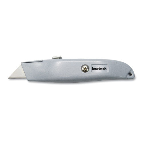 Retractle Metal Utility Knife, Retractle, 6" Die-Cast Handle, Gray