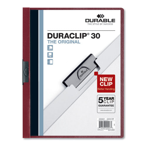 DuraClip Report Cover, Clip Fastener, 8.5 x 11, Clear/Maroon, 25/Box