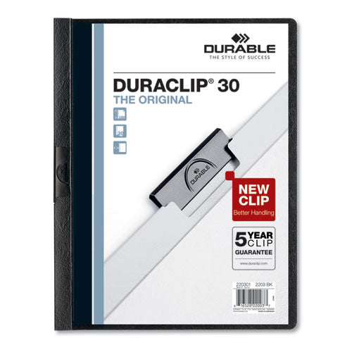 DuraClip Report Cover, Clip Fastener, 8.5 x 11, Clear/Black, 25/Box