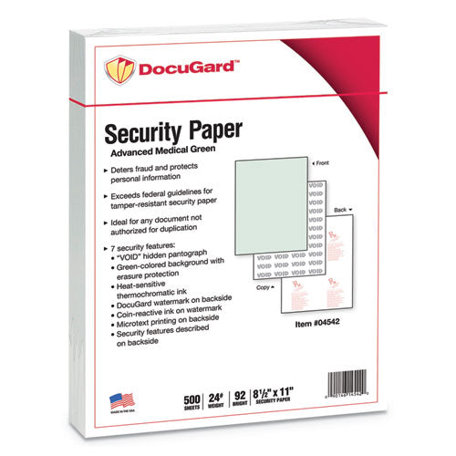 Medical Security Papers, 24 lb Bond Weight, 8.5 x 11, Green, 500/Ream