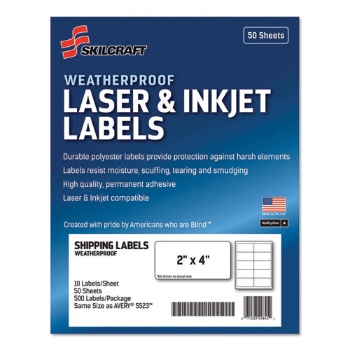 7530016736220 SKILCRAFT Weatherproof Mailing Lels, Laser Printers, 2 x 4, White, 10/Sheet, 50 Sheets/Pack