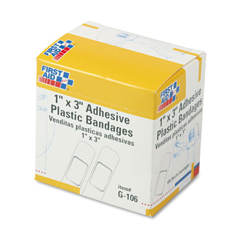 Plastic Adhesive Bandages, 1 x 3, 100/Box