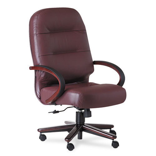 Pillow-Soft 2190 Series Executive High-Back Chair, Supports 250 lb, 16.75" to 21.25" Seat, Burgundy Seat/Back, Mahogany Base