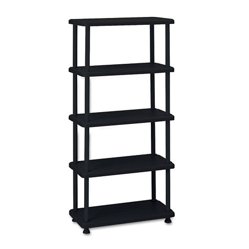 Rough n Ready Open Storage System, Five-Shelf, Blow-Molded HDPE, 36w x 18d x 74h, Black