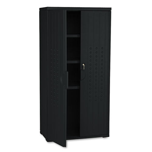 Rough n Ready Storage Cabinet, Three-Shelf, 33w x 18d x 66h, Black