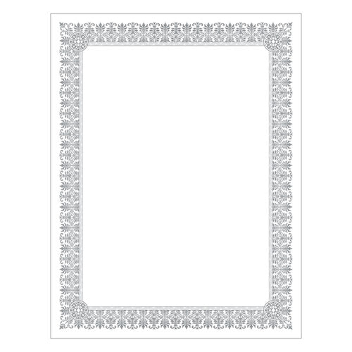 Premium Certificates, 8.5 x 11, White/Silver with Fleur Silver Foil Border,15/Pack