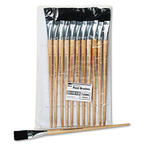 Long Handle Easel Brush, Size 22, Natural Bristle, Flat Profile, 12/Pack