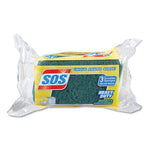 Heavy Duty Scrubber Sponge, 2.5 x 4.5, 0.9" Thick, Yellow/Green, 3/Pack, 8 Packs/Carton