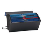 Handy File with Pockets, 21 Sections, Elastic Cord Closure, 1/2-Cut Tabs, Check Size, Black/Blue