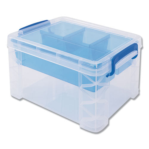 Super Stacker Divided Storage Box, 5 Sections, 7.5" x 10.13" x 6.5", Clear/Blue