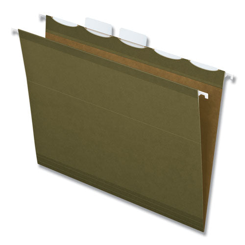 Ready-Tab Reinforced Hanging File Folders, Letter Size, 1/5-Cut Tabs, Standard Green, 25/Box