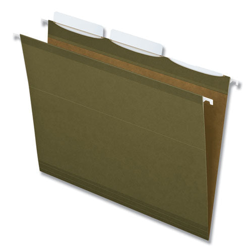 Ready-Tab Reinforced Hanging File Folders, Letter Size, 1/3-Cut Tabs, Standard Green, 25/Box