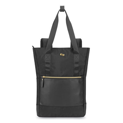 Parker Hybrid Tote/Backpack, Fits Devices Up to 15.6", Polyester, 3.75 x 16.5 x 16.5, Black/Gold