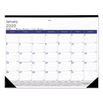 DuraGlobe Monthly Desk Pad Calendar, 22 x 17, White/Blue/Gray Sheets, Black Binding/Corners, 12-Month (Jan to Dec): 2024