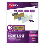 The Mighty Badge Name Badge Holder Kit, Horizontal, 3 x 1, Laser, Gold, 50 Holders/120 Inserts