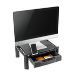 Large Monitor Stand with Cable Management and Drawer, 18.38" x 13.63" x 5", Black