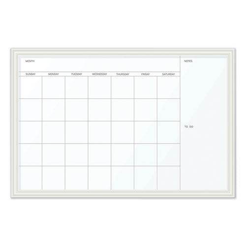 Magnetic Dry Erase Calendar with Decor Frame, One Month, 30 x 20, White Surface, White Wood Frame