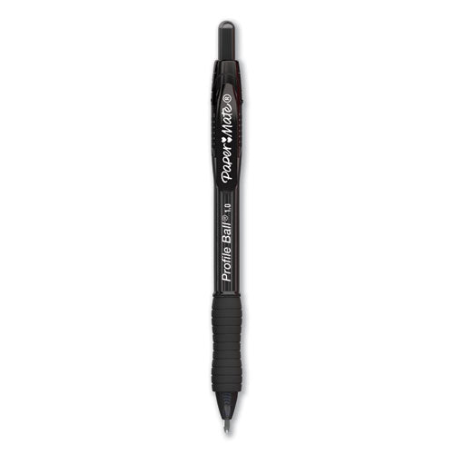Profile Ballpoint Pen, Retractable, Medium 1 mm, Black Ink, Translucent Black Barrel, Dozen