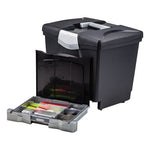 Portable File Box with Drawer, Letter Files, 14" x 11.25" x 14.5", Black