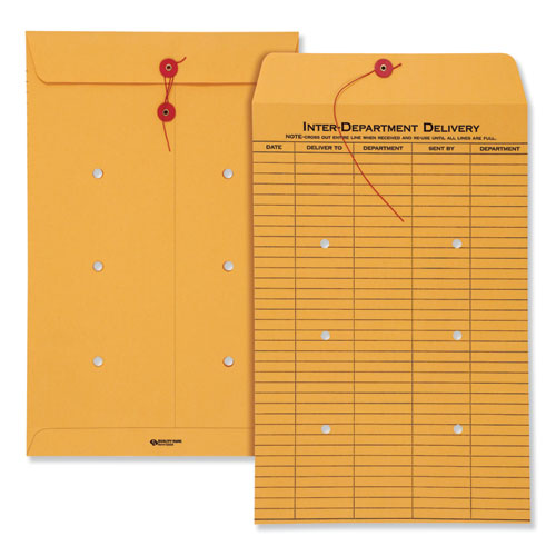 Brown Kraft String/Button Interoffice Envelope, #98, One-Sided Five-Column Format, 31-Entries, 10 x 15, Brown Kraft, 100/CT