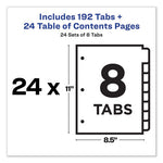 Customizable TOC Ready Index Multicolor Tab Dividers, Uncollated, 8-Tab, 1 to 8, 11 x 8.5, White, 24 Sets