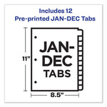 Preprinted Black Leather Tab Dividers w/Gold Reinforced Edge, 12-Tab, Jan. to Dec., 11 x 8.5, Buff, 1 Set
