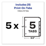 Customizable Print-On Dividers, 3-Hole Punched, 5-Tab, 11 x 8.5, White, 5 Sets