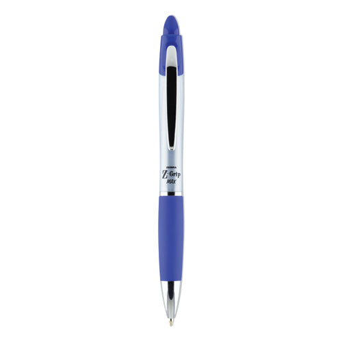 Z-Grip MAX Ballpoint Pen, Retractable, Medium 1 mm, Blue Ink, Silver/Blue Barrel, 12/Pack