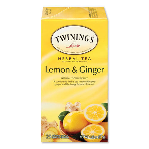 Tea Bags, Lemon and Ginger, 1.32 oz Tea Bag, 25 Tea Bags/Box