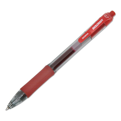 7520016826565 SKILCRAFT Zebra Gel Pen, Retractable, Medium 0.7 mm, Red Ink, Red/Clear Barrel, Dozen