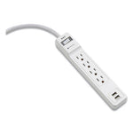 Surge Protector, 4 AC Outlets/2 USB Ports, 3 ft Cord, 600 J, White