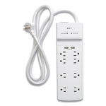 Surge Protector, 8 AC Outlets/2 USB Ports, 6 ft Cord, 2,100 J, White