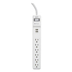 Surge Protector, 6 AC Outlets/2 USB Ports, 6 ft Cord, 900 J, White