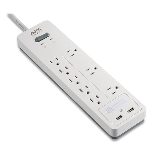 Home Office SurgeArrest Power Surge Protector, 8 AC Outlets/2 USB Ports, 6 ft Cord, 2,160 J, White