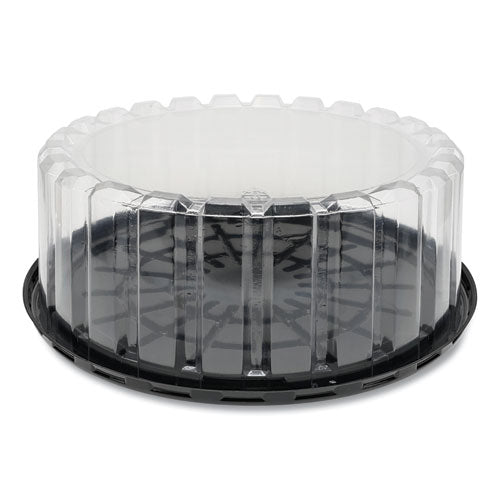 Plastic Cake Container, Shallow 9" Cake Container, 9" Diameter x 3.38"h, Clear/Black, 90/Carton