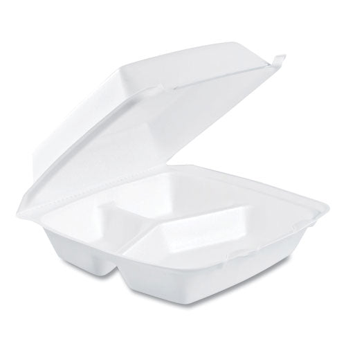 Foam Hinged Lid Containers, 3-Compartment, 8.38 x 7.78 x 3.25, 200/Carton