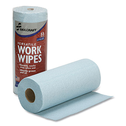 7920016848963, SKILCRAFT Industrial Work Wipes, 1-Ply, 10.4 x 11, Blue, 55 Wipes/Roll, 30 Rolls/Carton