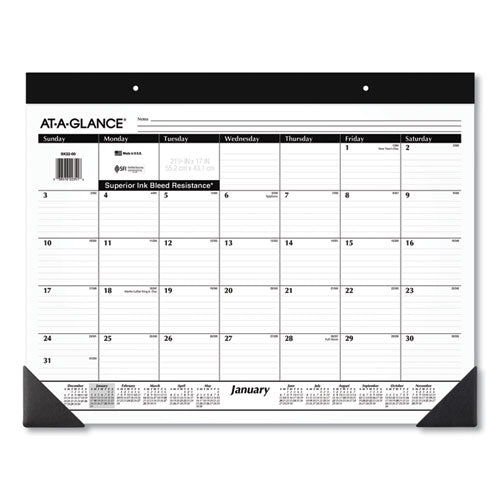 Monthly Refillable Desk Pad, 22 x 17, White Sheets, Black Binding, Black Corners, 12-Month (Jan to Dec): 2024