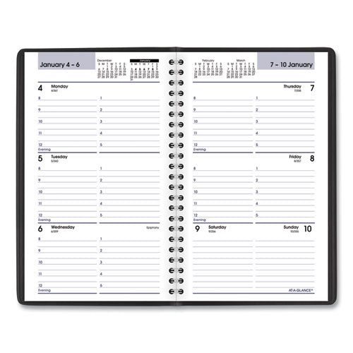 DayMinder Block Format Weekly Appointment Book, 8.5 x 5.5, Black Cover, 12-Month (Jan to Dec): 2024