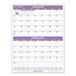 Two-Month Wall Calendar, 22 x 29, White/Blue/Red Sheets, 12-Month (Jan to Dec): 2024