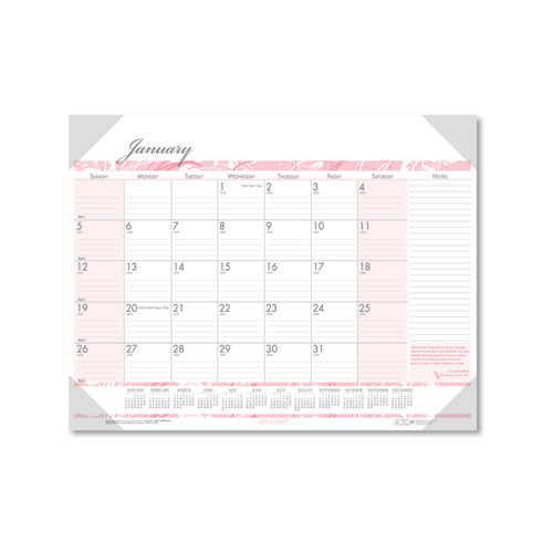 Recycled Monthly Desk Pad Calendar, Breast Cancer Awareness Artwork, 22 x 17, Black Binding/Corners,12-Month (Jan-Dec): 2024