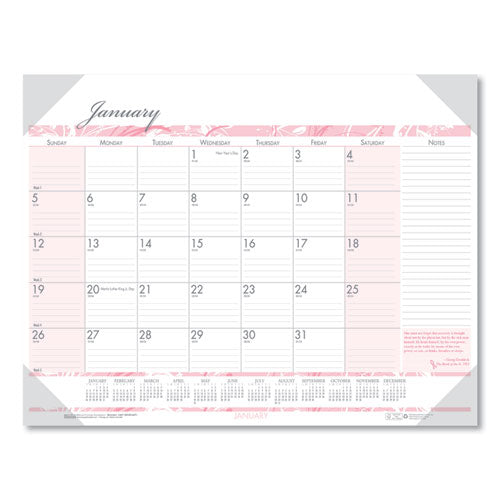 Recycled Monthly Desk Pad Calendar, Breast Cancer Awareness Artwork, 18.5 x 13, Black Binding/Corners,12-Month(Jan-Dec): 2024