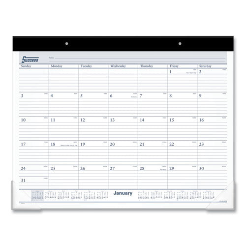 Desk Pad, 21.75 x 17, White Sheets, Black Binding, Clear Corners, 12-Month (Jan to Dec): 2024