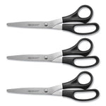 All Purpose Stainless Steel Scissors, 8" Long, 3.5" Cut Length, Black Straight Handle