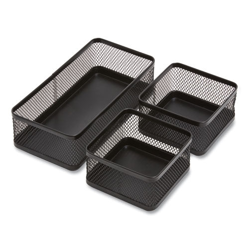 Three Compartment Stackable Wire Mesh Desk Organizer, 8.46 x 4.92 x 4.33, Black